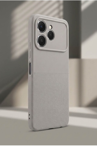 Tecno Spark 40 Uyumlu Kamera Korumalı Silikon Telefon Kılıfı Darbe Emici İçi Kadife Tırtıklı Kaymaz Yüzeyli Yumuşak Kılıf-54282 Gri