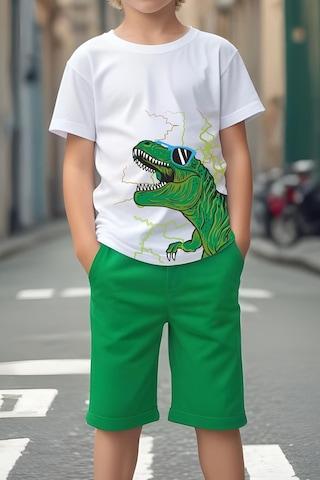 Fyk Kids Gözlüklü Dinazor Baskılı Erkek Çocuk Alt-Üst Takım - Yeşil