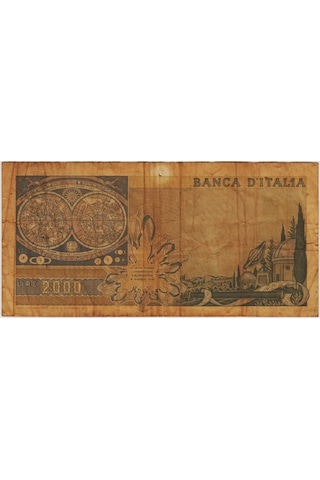 İtalya 2000 Liret 1973 Gelileo Temalı Sararmış. İtalya 2000 Liret 1973 Gelileo Temalı Sararmış.