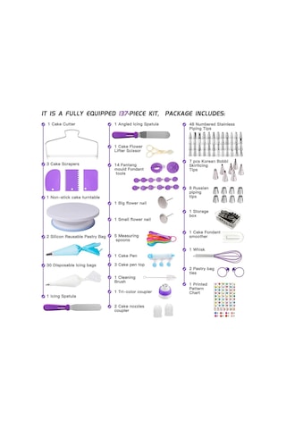Sones 137'si 1 Arada Pasta Döner Tablası Seti Süsleme Ağzı Süsleme Çantası Pişirme Aracı