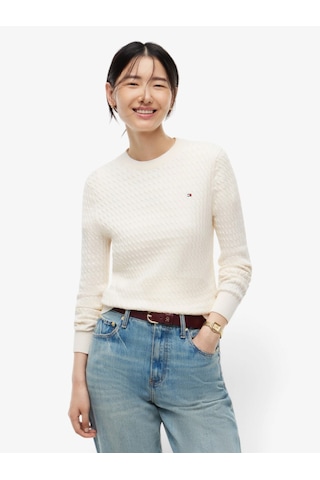 Tommy Hilfiger Co Cable Fıne Gg C-nk Ls Sweater Kadın Sarı Kazak - Ww0ww44993