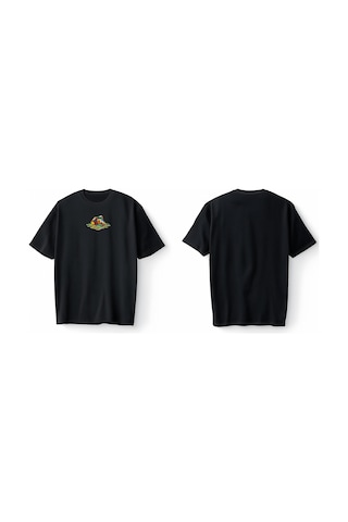 Bumeta Rubik Zeka Küpü Erimiş Kombinasyon Oversize Unisex Tişört T-shirt Siyah
