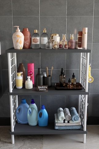 3 Raflı Çevir Tak Beyaz Telli Metal Gövdeli Çok Amaçlı Banyo Rafı Ve Organizer Raf Banyo Dolabı Antrasit