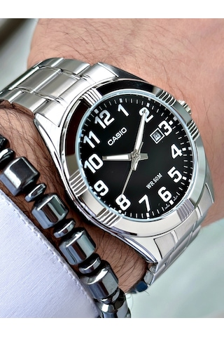 Casio Gümüş Renk Siyah Kadran Bronz İndeks   Çelik Kordon Erkek Kol Saati + Bileklik Hediyeli Nda100