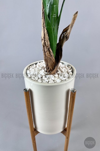 Biçiçek Yapay Muz Ağaci 125 Cm Ayakli Krem Metal Saksıda