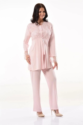 Xses 4300 Kadın Hamile Lohusa Sabahlıklı Pijama Takım-pudra