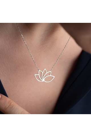 Vaoov 925 Ayar Gümüş Modern Lotus Çiçeği Kolye Gümüş