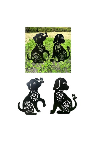 1/2 Adet Köpek Kazıkları Metal Kazıklar Bahçe Eklentisi Köpek Heykeli Süslemeleri Metal Köpek Şekli Heykeli Siluetleri Köpek Bahçesi Baş Yukarı Köpek
