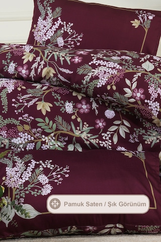 Elart Alvera Nevresim Takımı Çift Kişilik %100 Pamuk Saten 200x220 Cm Mürdüm Mürdüm