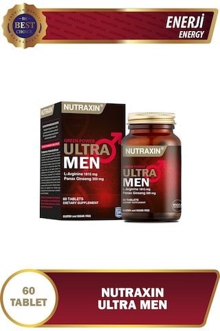 Nutraxin Ultra Men 60 Tablet - L-Arjinin, Ginseng, Zencefil, Demir dikeni, Tarçın