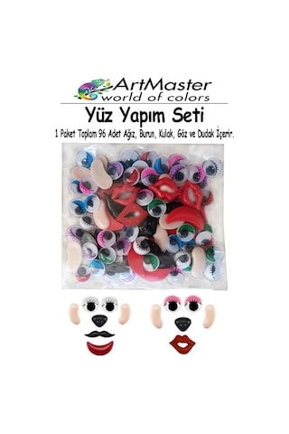 Yüz Yapım Seti Renkli Oynar Göz 12 Mm 96 Lı 1 Paket Ağız Kulak Burun Bıyık Dudak Plastik Anasınıfı Etkinlik Hobi Tasarım