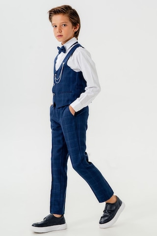 Karo Ekose Yelekli Zincirli Çocuk Takım Elbise Lacivert Lacivert