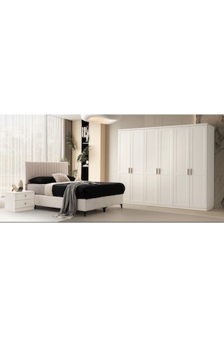 Aylan  Mdf Membran 6 Kapaklı Gardırop ve Yatak Odası Takımı - Baza Hariç