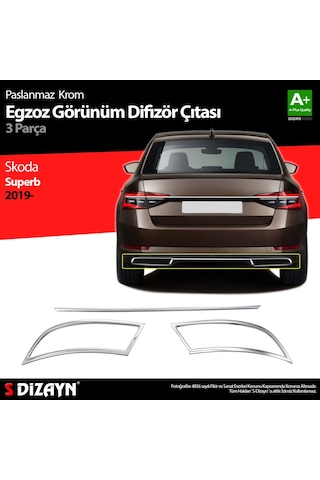 S-Dizayn  Skoda Superb Krom Egzoz Çıkışı 3 Parça Set 2020 ve Üzeri