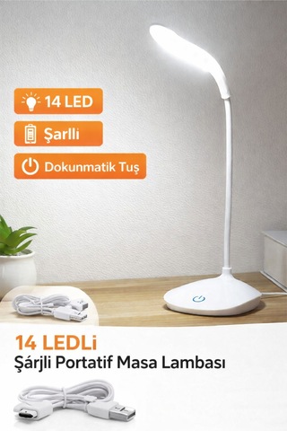 Ecuy Dokunmatik 14 Led Şarjlı Portatif Masa Lambası Usb Akrobatik Beyaz Işık 3 Mod Led Işık Beyaz