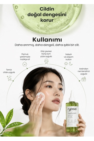 Ryosei Matcha Yüz Toniği 200 Ml Matcha & Pirinç Özlü Niacinamide + Salisilik Asit Japon Formüllü