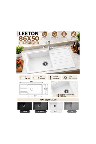 Granit Evye Leeton Series Siyah Renk En :500mm Boy :860 Mm Derinlik :195 Mm