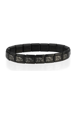 Kurt Kafası Göktürkçe Türk Yazılı İtalyan Charm Unisex Çelik Bileklik Scb57 Siyah