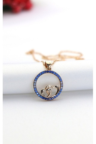 Mavi Nano Taşlı Kalp Gümüş Kolye (479068387)-Rose Gold