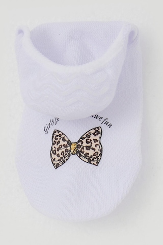 Katamino Kız Çocuk Babet Çorap Fiyonk Baskılı 5-14 Yaş, Beyaz