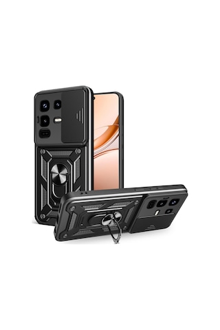 Teleplus İnfinix Note 50 Pro Plus Kılıf Magnetik Standlı Kamera Korumalı Slide Sürgülü Cover Kapak Siyah