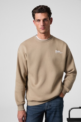 Grimelange Ernest Erkek Organik Pamuklu Yumuşacık Baskı Detaylı Bisiklet Yaka İçi Polarlı Bej Sweatshirt