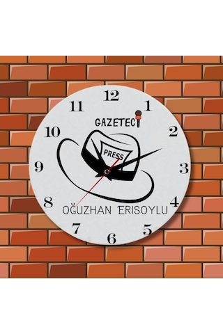 Gazetecilere Özel Tasarımlı Hediye Duvar Saati Cam Duvar Saati Beyaz