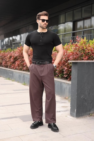 Madmext Siyah Yarım Düğmeli Slim Fit Erkek Tişört E7186