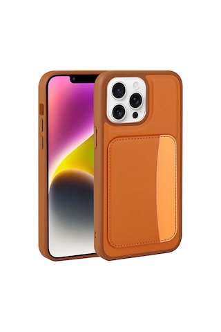 Apple Uyumlu iPhone 16 Pro Kılıf Kartlıklı Kamera Yükseltili Silikon Ogaa Turuncu