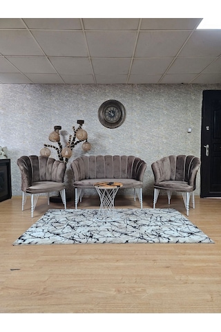 Beyaz Boyalı Tel Ayak Papatya Çay Seti Koltuk Takımı , Balkon, Sa 001