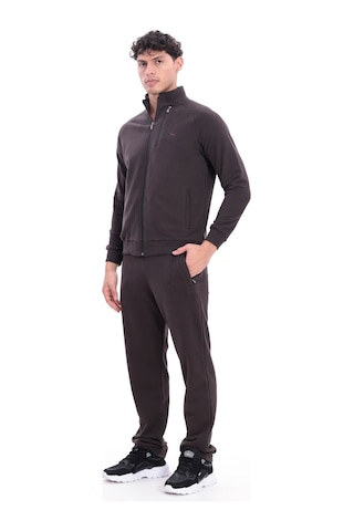 Rowinger 3 İplik Kalın Dokulu Pilot Yaka Velör Şeritli Tam Fermuarlı Erkek Sweatshirt Brown