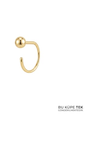 Top Kanca Halka Tek Altın Küpe 14 Ayar
