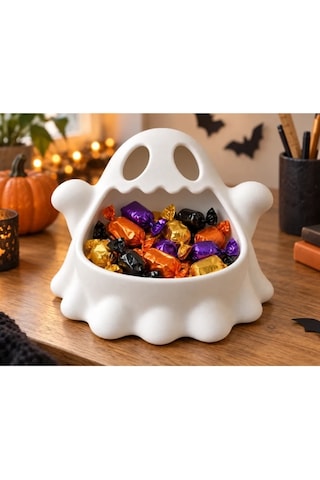 Halloween Cadılar Bayramı Dekoratif Hayalet Şekerlik Kase Masa Üstü Dekor