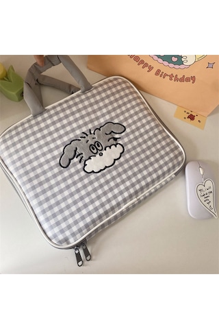 14 İnç Dizüstü Bilgisayar Çantası Gztk-4693 Karikatür Nakış Tarzı Çanta Gri