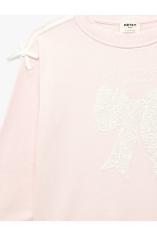 Koton Fiyonk Detaylı Uzun Kollu Bisiklet Yaka Sweatshirt Pembe 7wkg10287ak Gül