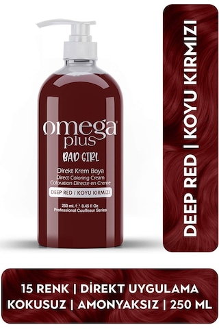 Omega Plus Bad Girl Koyu Kırmızı Amonyaksız Renkli Saç Boyası 250ml Omega Plus Bad Girl Koyu Kırmızı Amonyaksız Renkli Saç Boyası 250ml