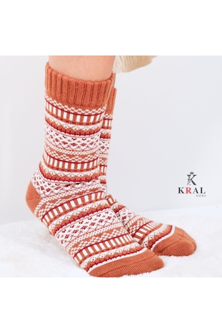 Özel Üretim 3 Çift Kalın Kışlık %100 Yün Çizgili - Motif Desenl Asorti