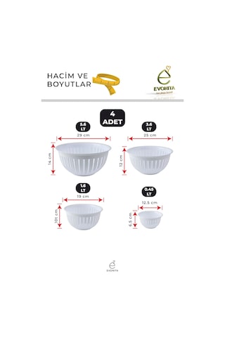 4'lü Kase Seti Çok Amaçlı Mutfak Kasesi Plastik Renkli Karıştırma Saklama Kase Seti Şeffaf