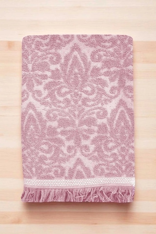 2 Parça Jakarlı Banyo Havlu Takımı %100 Pamuklu 90x150 Cm Arden Pembe Çok Renkli