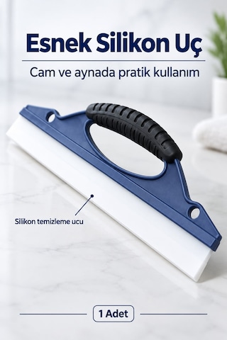 Cam Çekçeği Duşakabin Ayna Araç Camı Sıyırıcı Fayans Temizleme Aparatı Lacivert