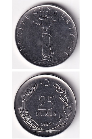 25 Kuruş 1969 Çil Eski Madeni Para