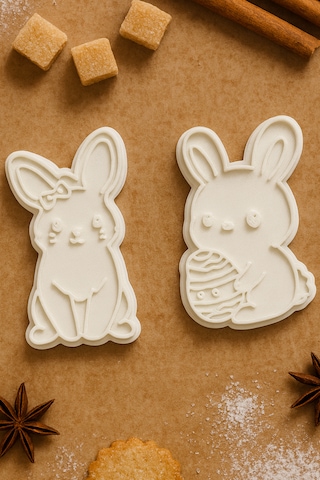Tavşan Kurabiye Kalıbı Seti 2 Li - Hayvan Figürlü Şekilli Kurabiye Fondan Ve Hamur Kalıbı Beyaz