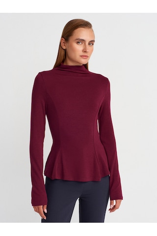 Dilvin 32038 Uzun Kollu Peplum Top-bordo Bordo