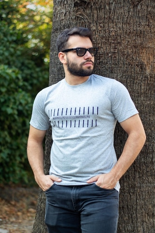Erkek Gri Çizgi Baskılı Normal Kesim Bisiklet Yaka Erkek Tişört 22etshmros 001