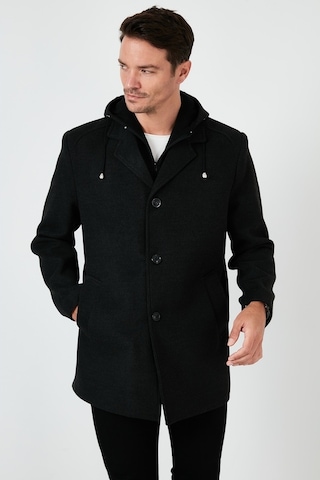 Buratti Çıkarılabilir Kapüşonlu Kırçıllı Slim Fit Kaşe Erkek Kaban 5841013 Füme