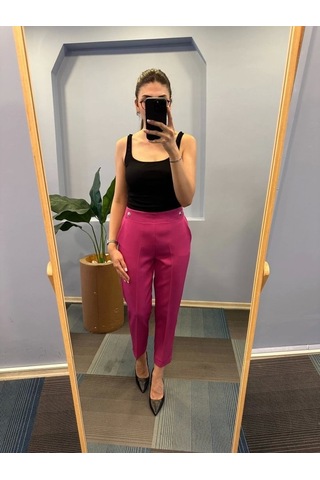 Defymoda Bel Lasti Kli Düğmeli Pantolon Koyu Fuşya