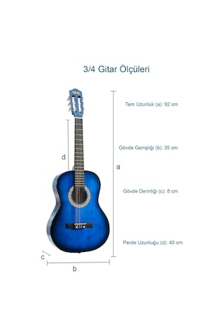 Midex Cg-36bl Kaliteli 36 İnç 3/4 Juniur Çocuk Gitarı 8-12 Yaş Arası Çanta Askı Capo Nota Sticker Pena Metod