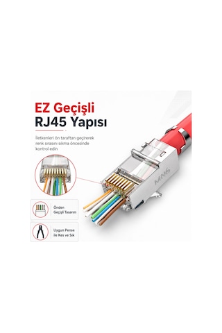 Mn119xf Cat7 Ftp Sftp Ez Rj45 Konnektör 3 Adet Metal Gövdeli Kalın Kablo Uyumlu