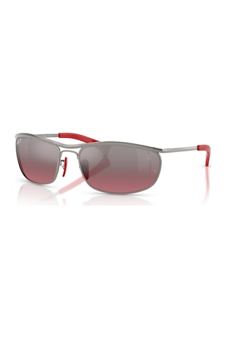 Ray-ban Rb 3819m F0017a 62 Scuderia Ferrari Unisex Polarize Oval Gri Aynalı Metal Güneş Gözlüğü Gri