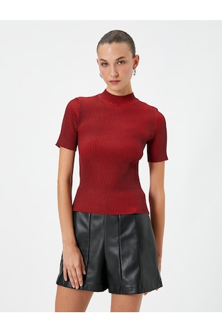 Koton Triko Kazak Kısa Kollu Fitilli Yarım Balıkçı Yaka Slim Fit Kırmızı 4wak90217ht 4WAK90217HT401 Kırmızı
